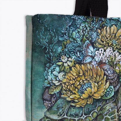 Sea Turtle and Flowers Tote tote AK Organic Abstracts 