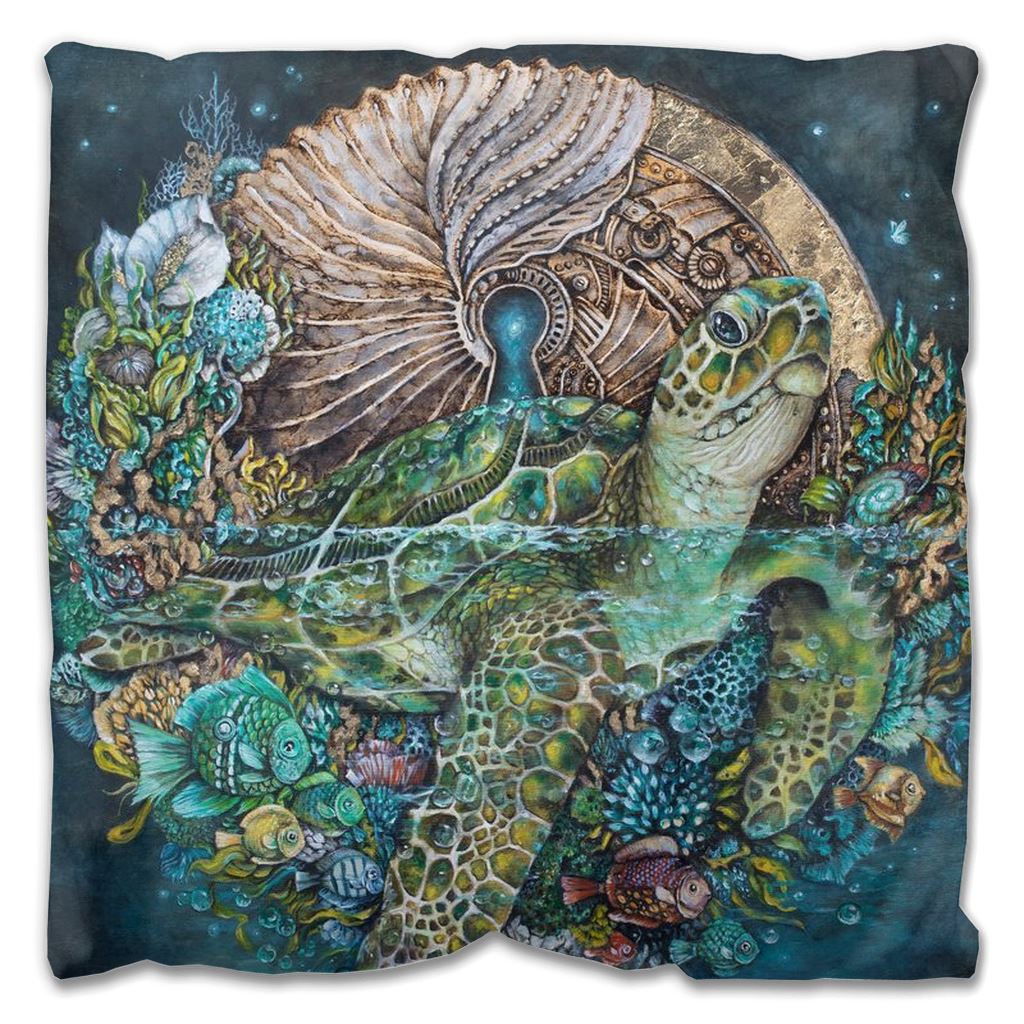 Sea Turtle and Moon Outdoor Pillow pillow AK Organic Abstracts 