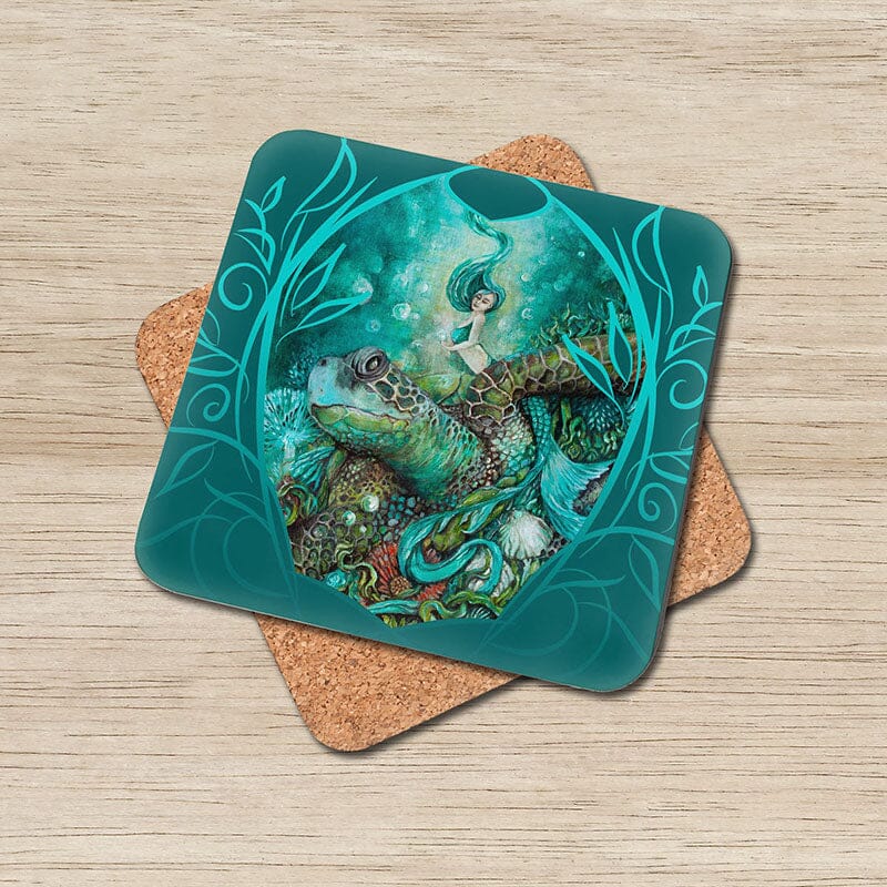 Sea Turtle Coaster Set of 6, Cork Coaster Set coasters AK Organic Abstracts 