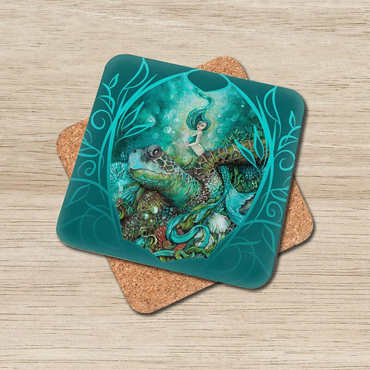 Sea Turtle Coaster Set of 6, Cork Coaster Set coasters AK Organic Abstracts 