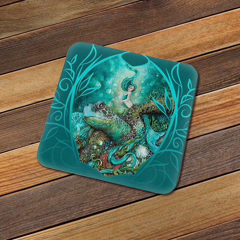 Sea Turtle Coaster Set of 6, Cork Coaster Set coasters AK Organic Abstracts 