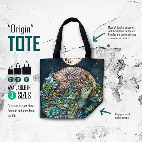 Sea Turtle & Moon Tote tote AK Organic Abstracts 