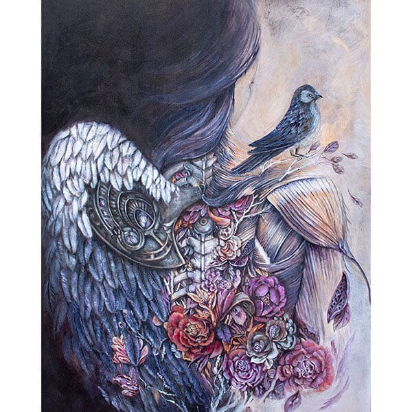 Steampunk Art Print Angel with Flowers and Bird prints AK Organic Abstracts 