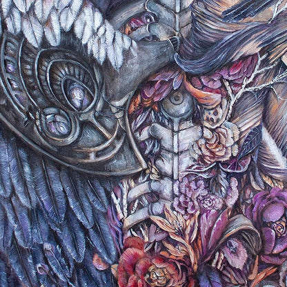 Steampunk Art Print Angel with Flowers and Bird prints AK Organic Abstracts 