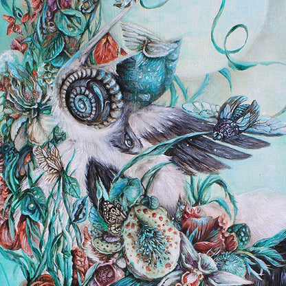 Steampunk Art Print Pelican with Flowers and Fish prints AK Organic Abstracts 