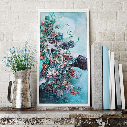 Steampunk Art Print Pelican with Flowers and Fish prints AK Organic Abstracts 