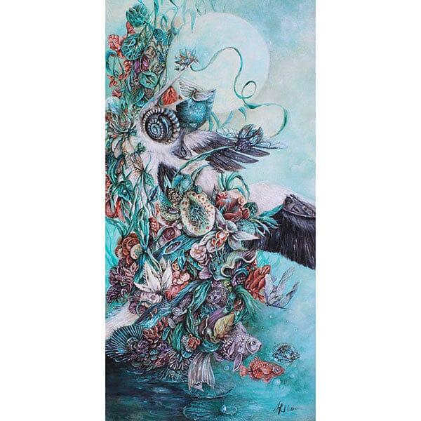 Steampunk Art Print Pelican with Flowers and Fish prints AK Organic Abstracts 