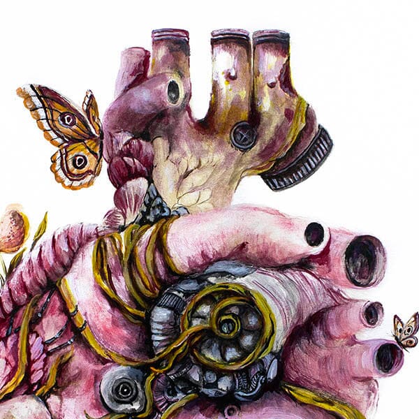 Steampunk Art Print Pink Heart and Flowers prints AK Organic Abstracts 