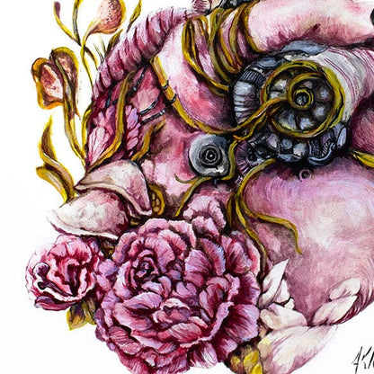 Steampunk Art Print Pink Heart and Flowers prints AK Organic Abstracts 