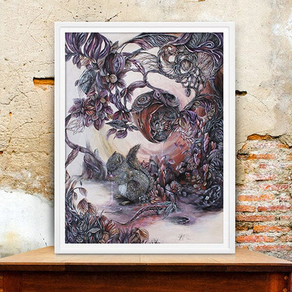 Steampunk Art Print Squirrel and Acorn prints AK Organic Abstracts 