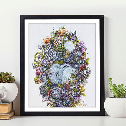 Steampunk Bunny and Flowers Scifi Art Print "Lionel" prints AK Organic Abstracts 