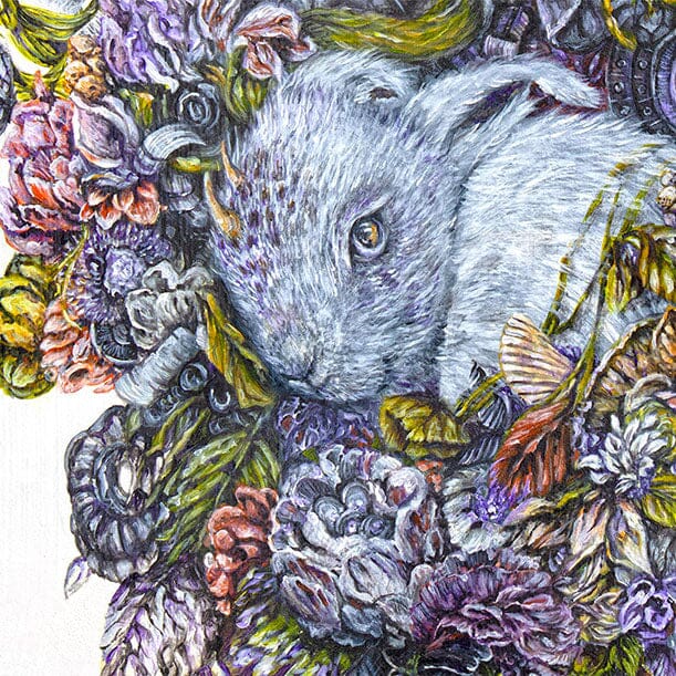 Steampunk Bunny and Flowers Scifi Art Print prints AK Organic Abstracts 