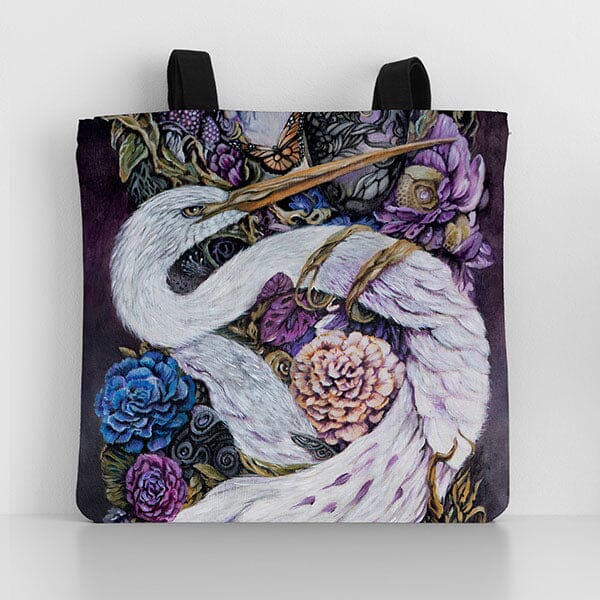 Steampunk Crane and Mushrooms Tote Bag