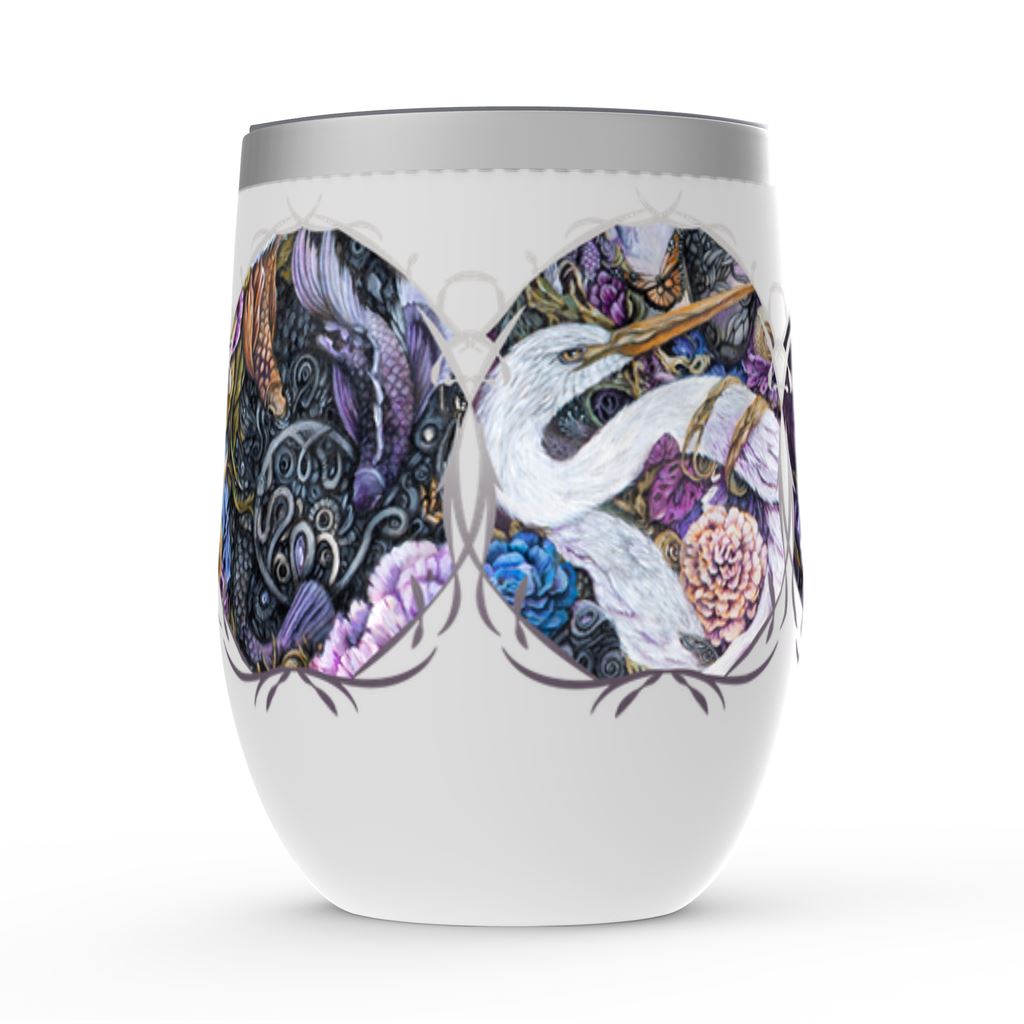 Steampunk Crane and Mushrooms Wine Tumbler drinkware AK Organic Abstracts 