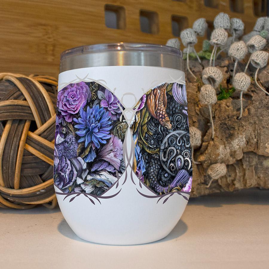 Steampunk Crane and Mushrooms Wine Tumbler drinkware AK Organic Abstracts 