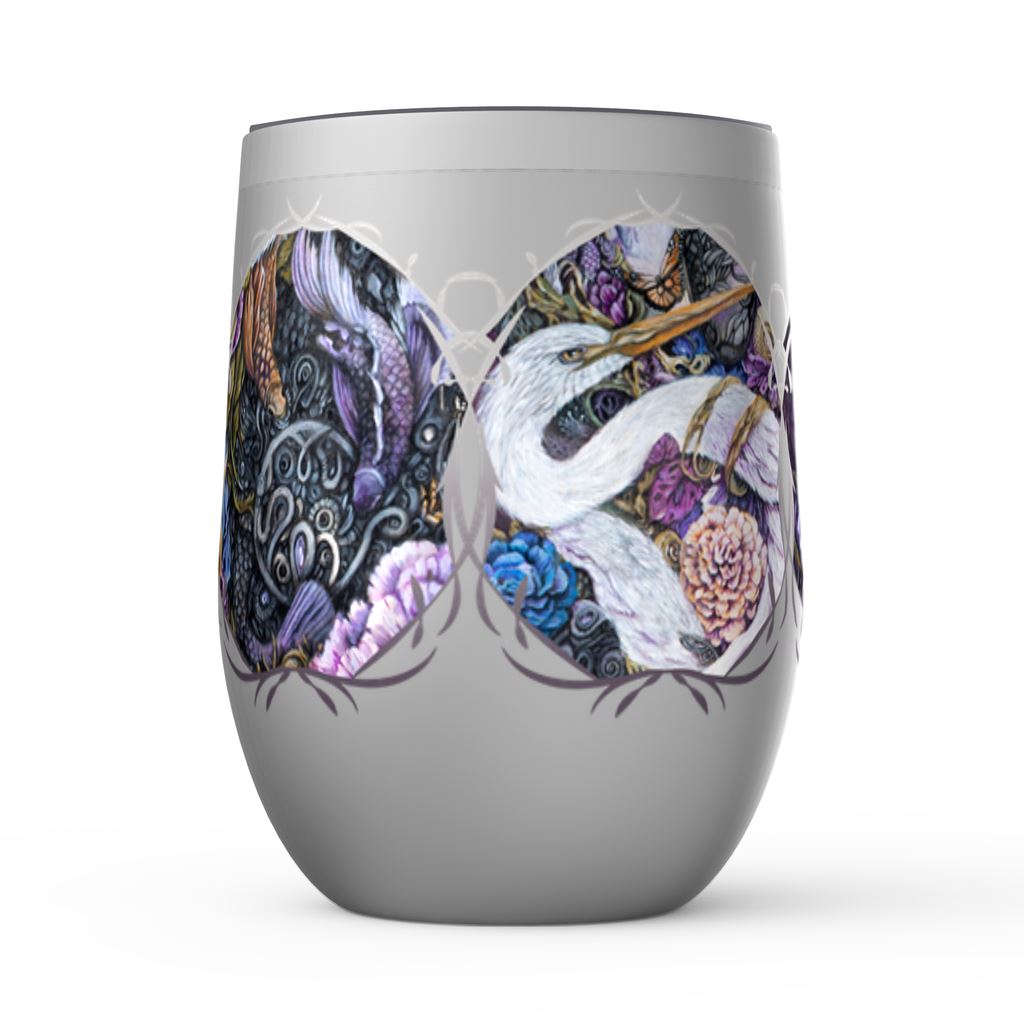 Steampunk Crane and Mushrooms Wine Tumbler drinkware AK Organic Abstracts 