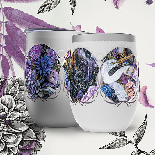 Steampunk Crane and Mushrooms Wine Tumbler drinkware AK Organic Abstracts 