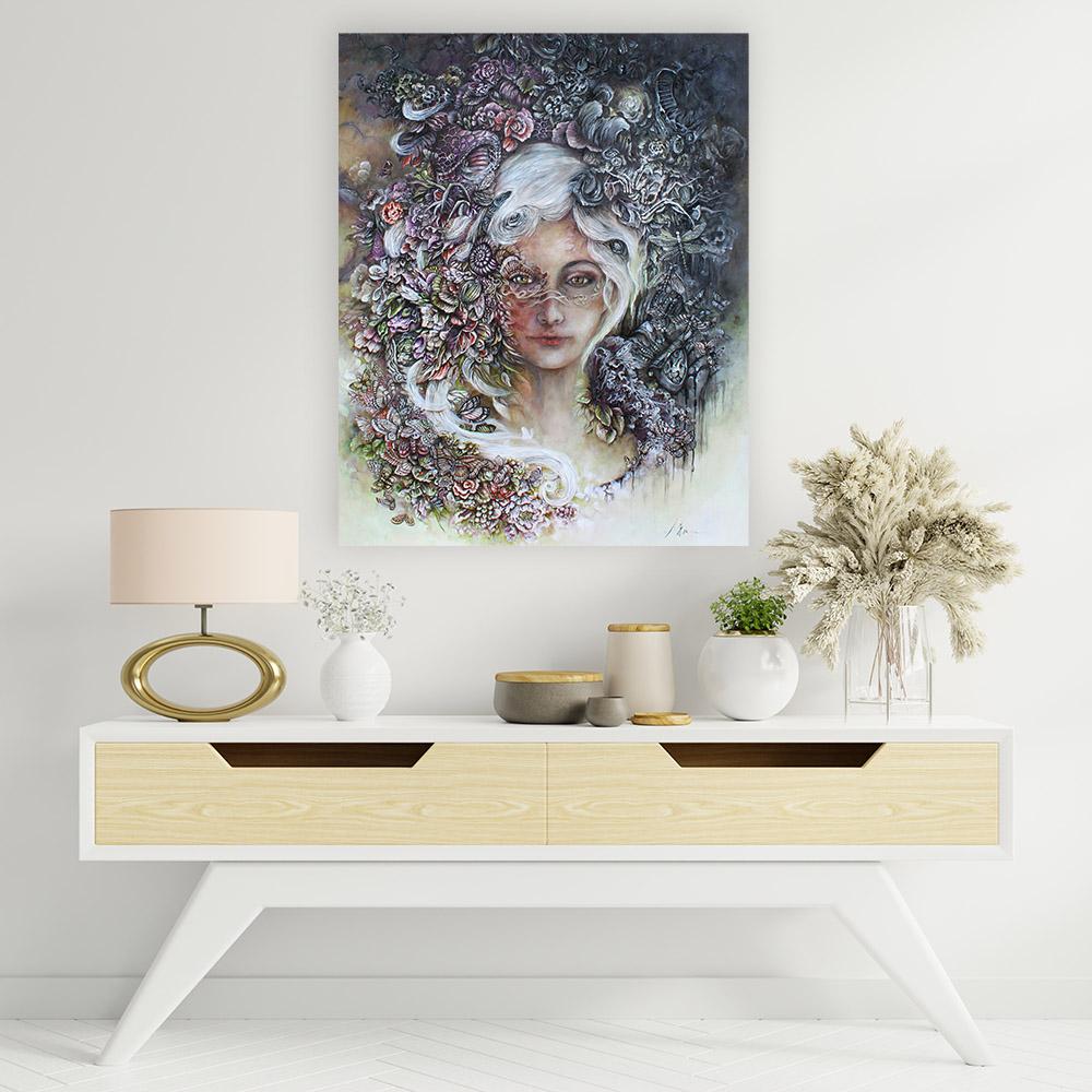 Steampunk Fantasy Girl with Flowers and Butterflies Acrylic Painting "Reclamation: Earth" originalpainting AK Organic Abstracts 