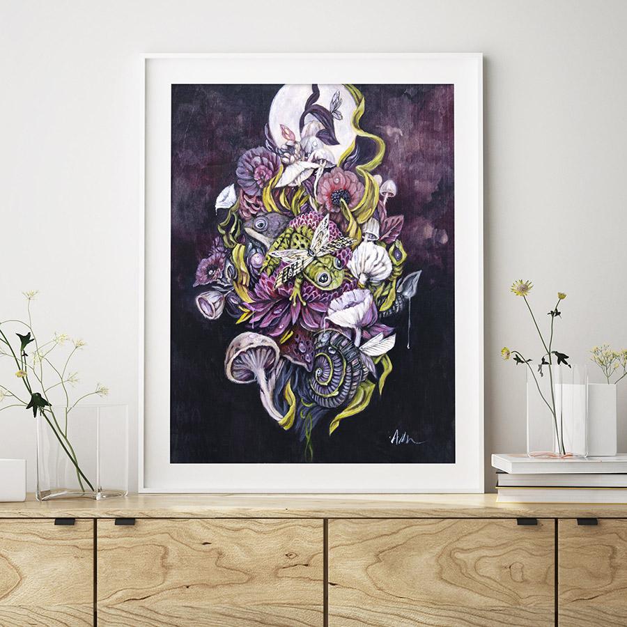 Steampunk Frog and Flowers Fantasy Art Print, Steampunk Decor Whimsical Art Print, Surreal Animal Art, Nursery Wall Art prints AK Organic Abstracts 