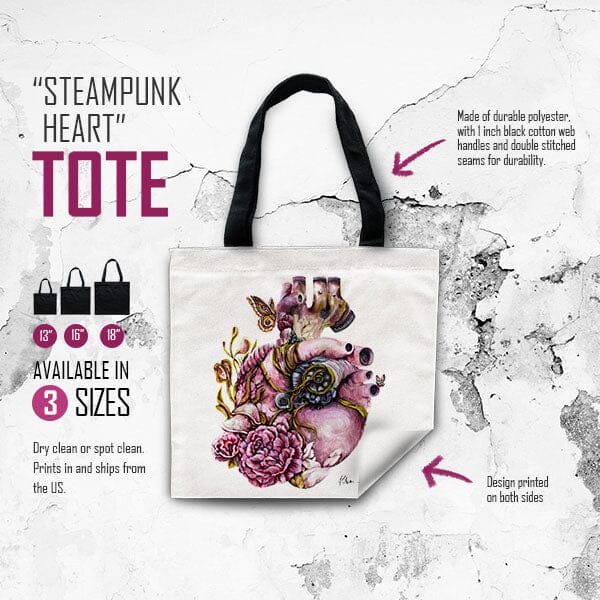 Steampunk Heart Tote tote AK Organic Abstracts 