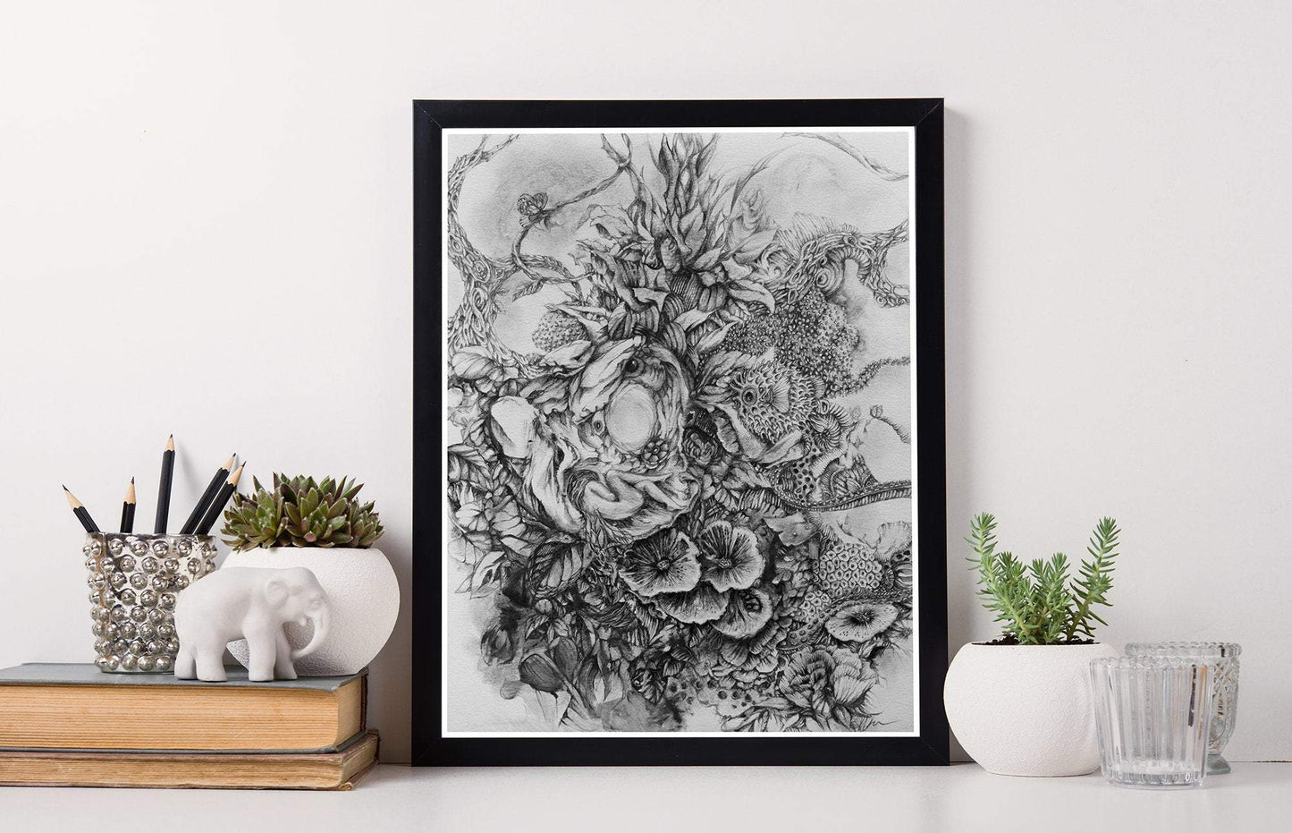 Steampunk Illustration Fairy, Flowers and Fish Art Print "Interpretations I" prints AK Organic Abstracts 