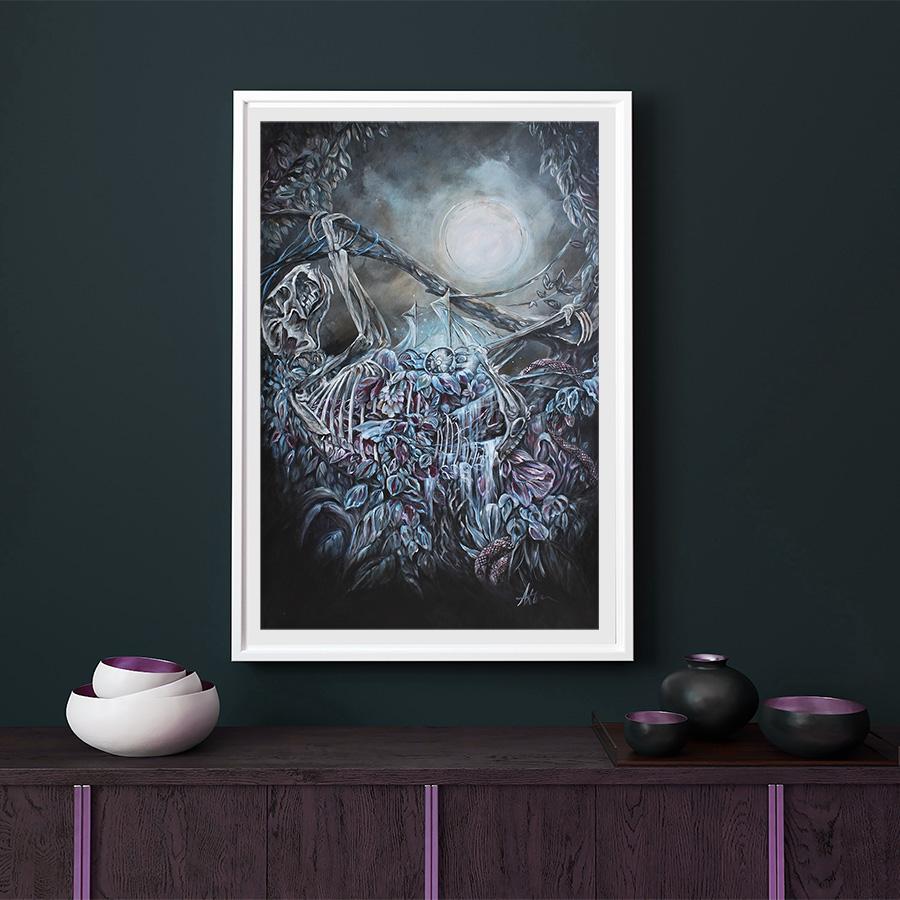 Steampunk Scifi Skeleton Sloth Art Print "A Passage Clandestine" prints AK Organic Abstracts 