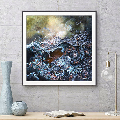 Steampunk Seascape Scifi Jellyfish Art Print "An Interpretation of Genesis" prints AK Organic Abstracts 