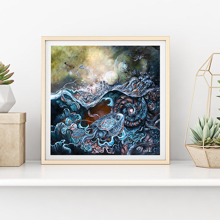 Steampunk Seascape Scifi Jellyfish Art Print "An Interpretation of Genesis" prints AK Organic Abstracts 