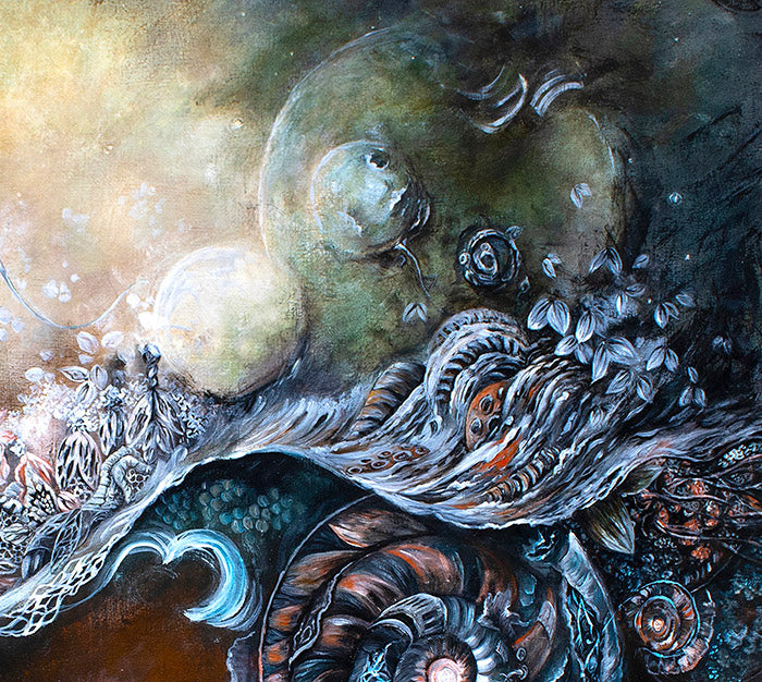 Steampunk Seascape Scifi Jellyfish Art Print "An Interpretation of Genesis" prints AK Organic Abstracts 