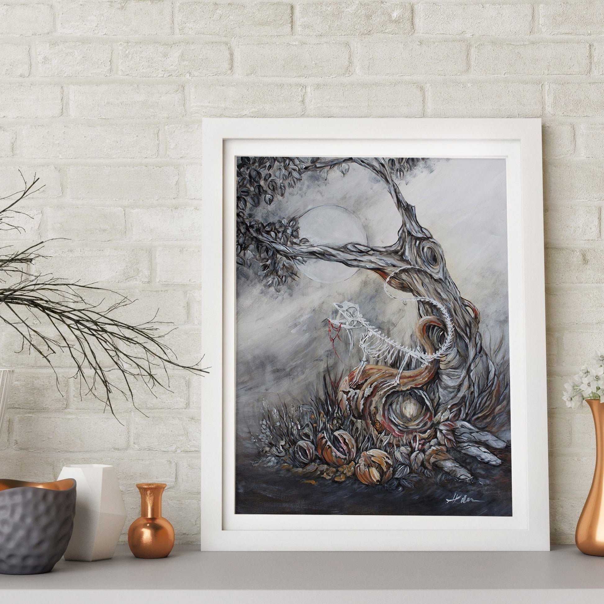 Steampunk Skeleton Lizard Art Print "In Triumph, Unaware" prints AK Organic Abstracts 