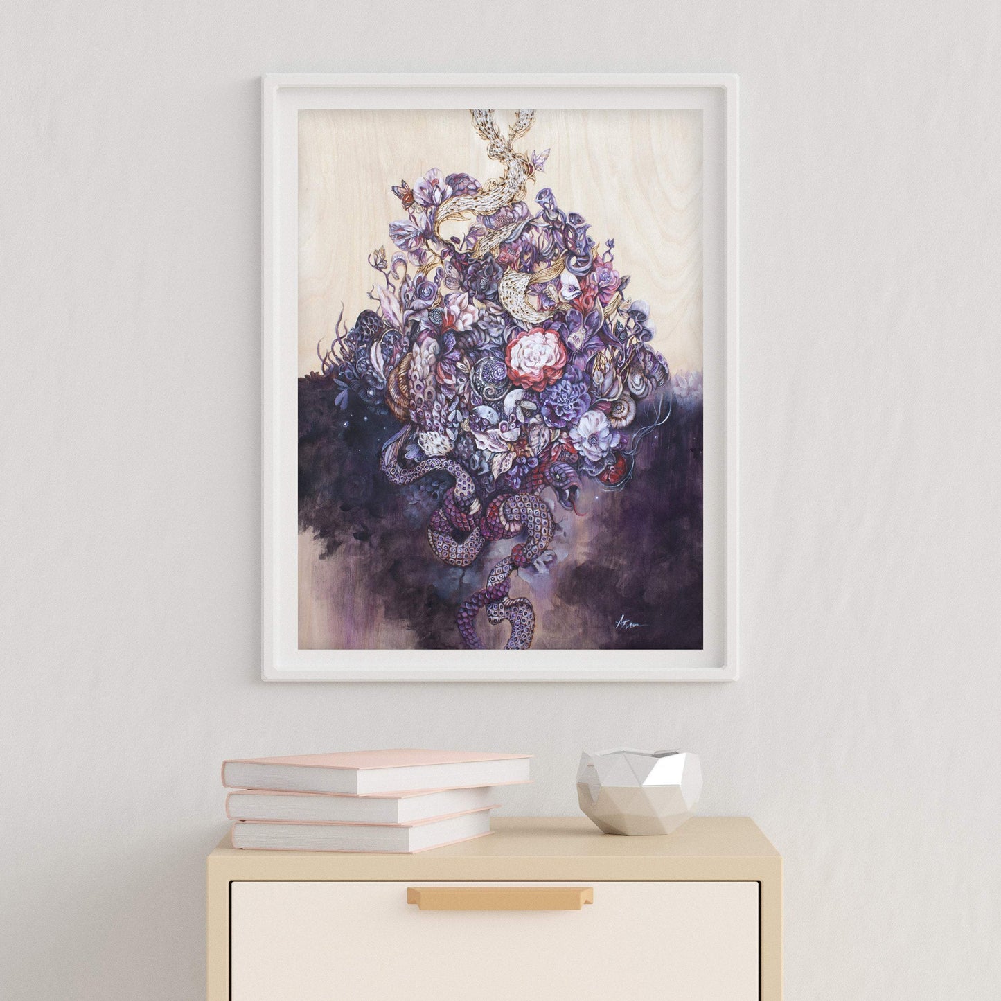 Steampunk Snake and Flowers Surreal Art Print "So Many Things, Unseen, Fraught" prints AK Organic Abstracts 