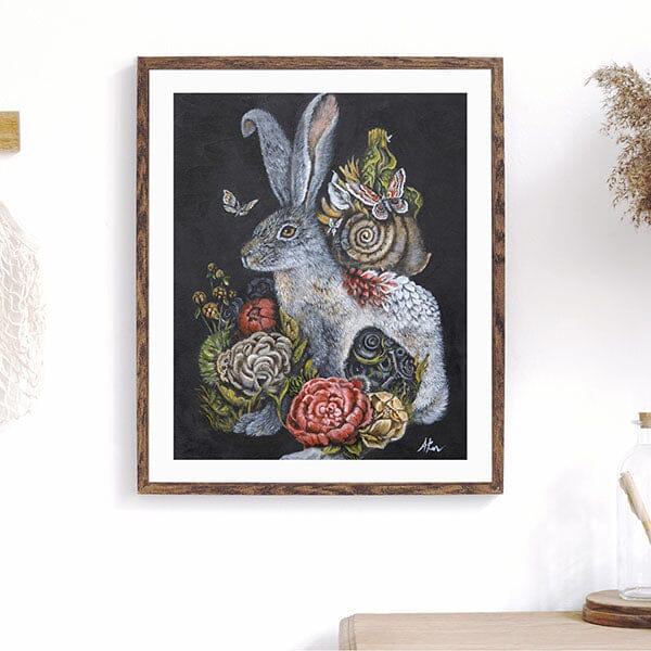 Steampunk White Rabbit with Flowers prints AK Organic Abstracts 