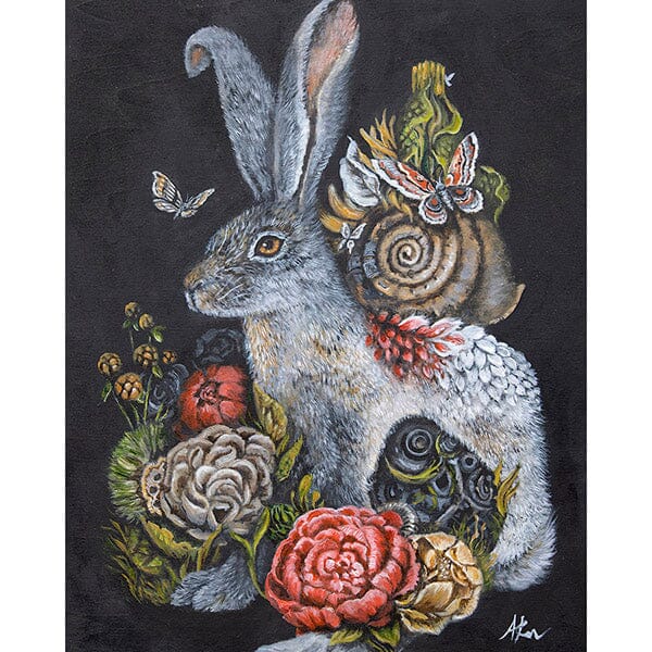 Steampunk White Rabbit with Flowers