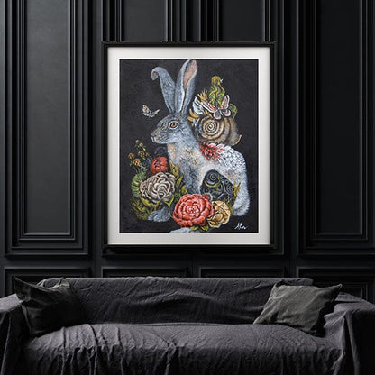 Steampunk White Rabbit with Flowers prints AK Organic Abstracts 