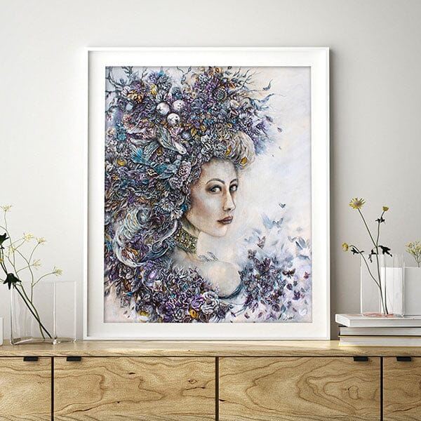 Steampunk Woman with Birds and Flowers Art Print prints AK Organic Abstracts 