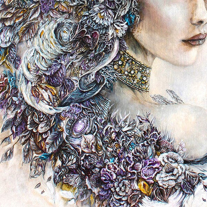 Steampunk Woman with Birds and Flowers Art Print prints AK Organic Abstracts 