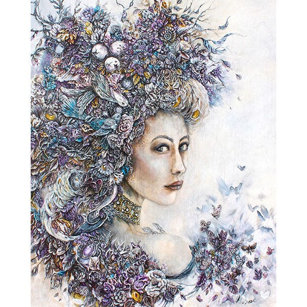 Steampunk Woman with Birds and Flowers Art Print prints AK Organic Abstracts 