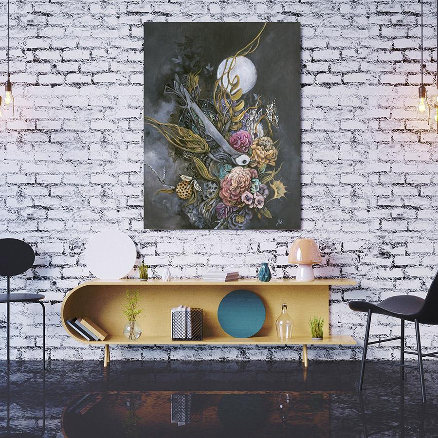 Surreal Bird, Butterflies & Flowers Fantasy Art Print "We Can Return To What We Knew" prints AK Organic Abstracts 