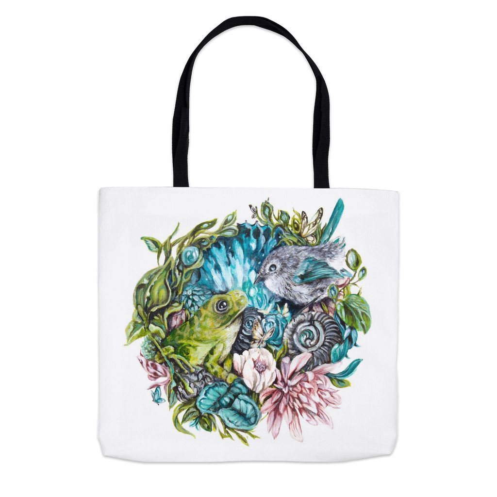 Whimsical Frog and Bird Tote tote AK Organic Abstracts 