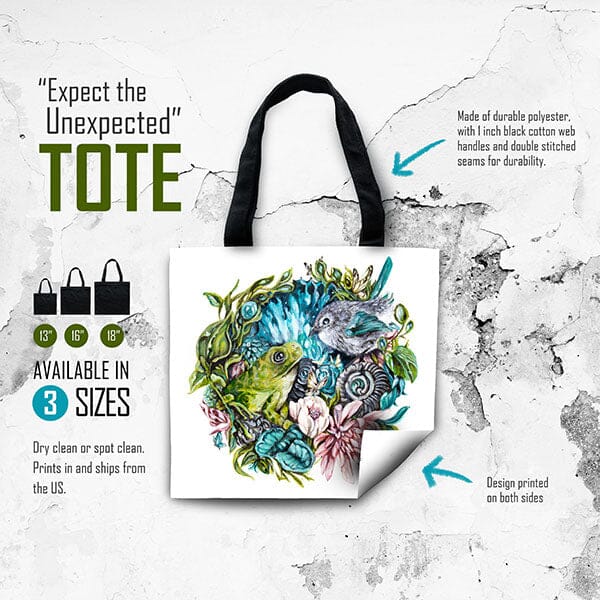 Whimsical Frog and Bird Tote tote AK Organic Abstracts 