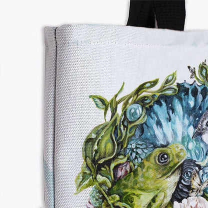 Whimsical Frog and Bird Tote tote AK Organic Abstracts 