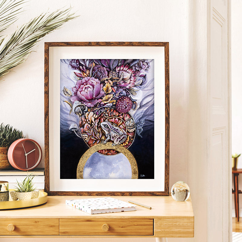 Whimsical Frog and Purple Flowers prints AK Organic Abstracts 