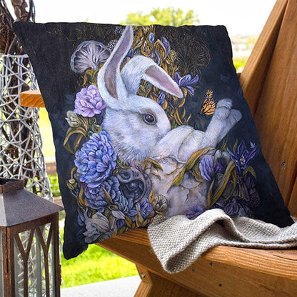 White Rabbit and Teacup Animal Print Outdoor Pillow pillow AK Organic Abstracts 