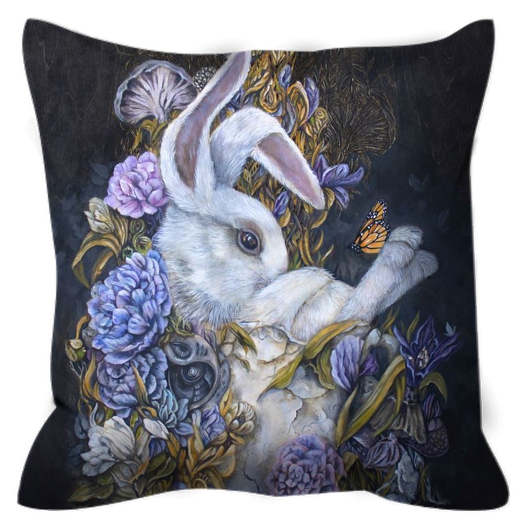 White Rabbit and Teacup Animal Print Outdoor Pillow pillow AK Organic Abstracts 