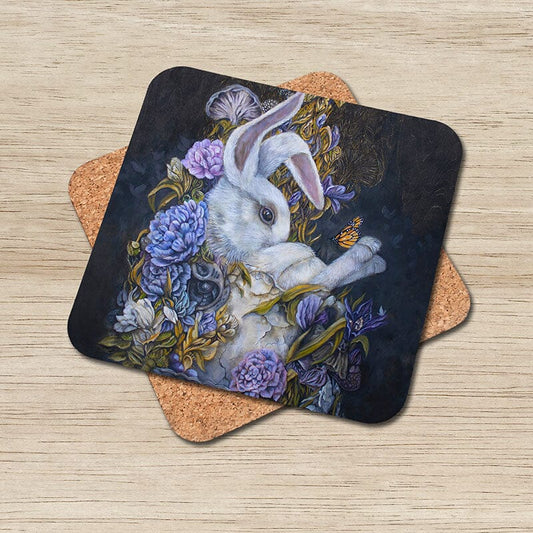 White Rabbit Coaster Set of 6, Cork Coaster Set coasters AK Organic Abstracts 