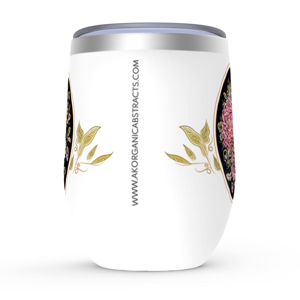 Wine Tumbler with Pink Flowers and Bird drinkware AK Organic Abstracts 