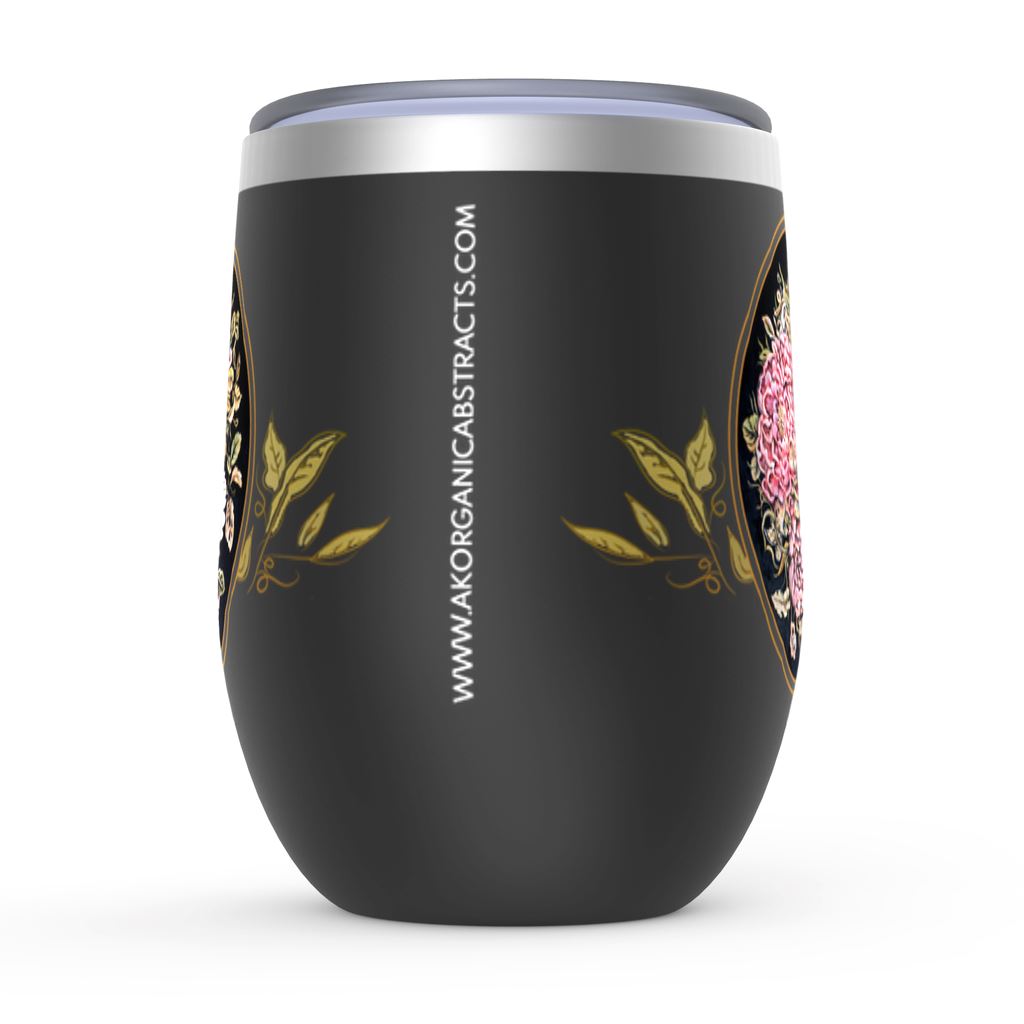 Wine Tumbler with Pink Flowers and Bird drinkware AK Organic Abstracts 