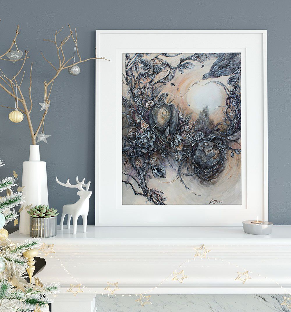 Winter Wonderland Squirrel in Winter Fantasy Art Print "Bitter Yet Not Barren" prints AK Organic Abstracts 